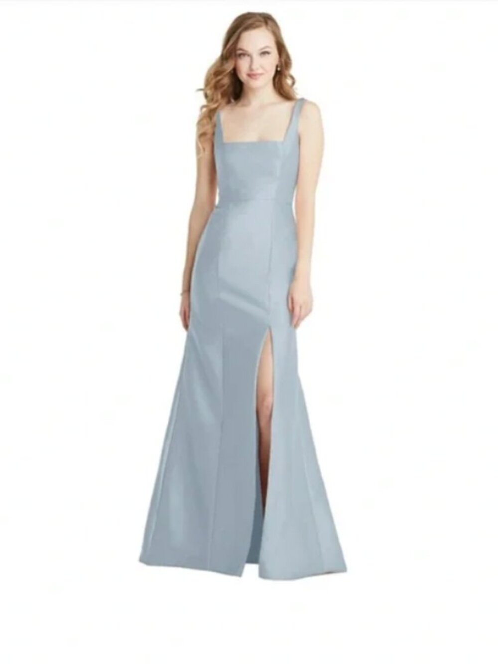 Dessy Collection Light Blue Square Neck Bridesmaid Gown